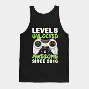 Level 8 Unlocked Awesome Since 2016 8Th Birthday Gaming Boys Tank Top